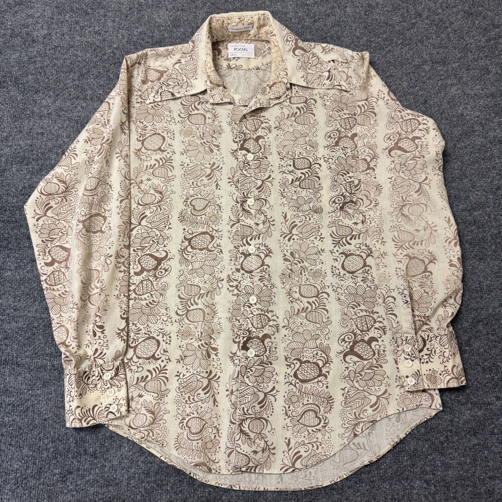 Vintage 70s Career Club Focus Paisley Brown Disco Button Shirt USA Made Sz M 15